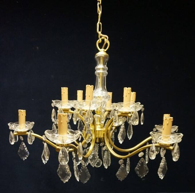 Bronze chandelier, crystal.