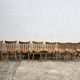 Set of 8 vintage bistro chairs – Warm stained wood – Compass legs