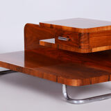 Restored art deco pedestal, walnut, chrome, Mücke - Melder, Czechia, 1930s