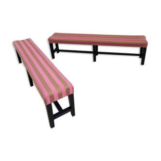 Pair of benches bistro wood and fabric