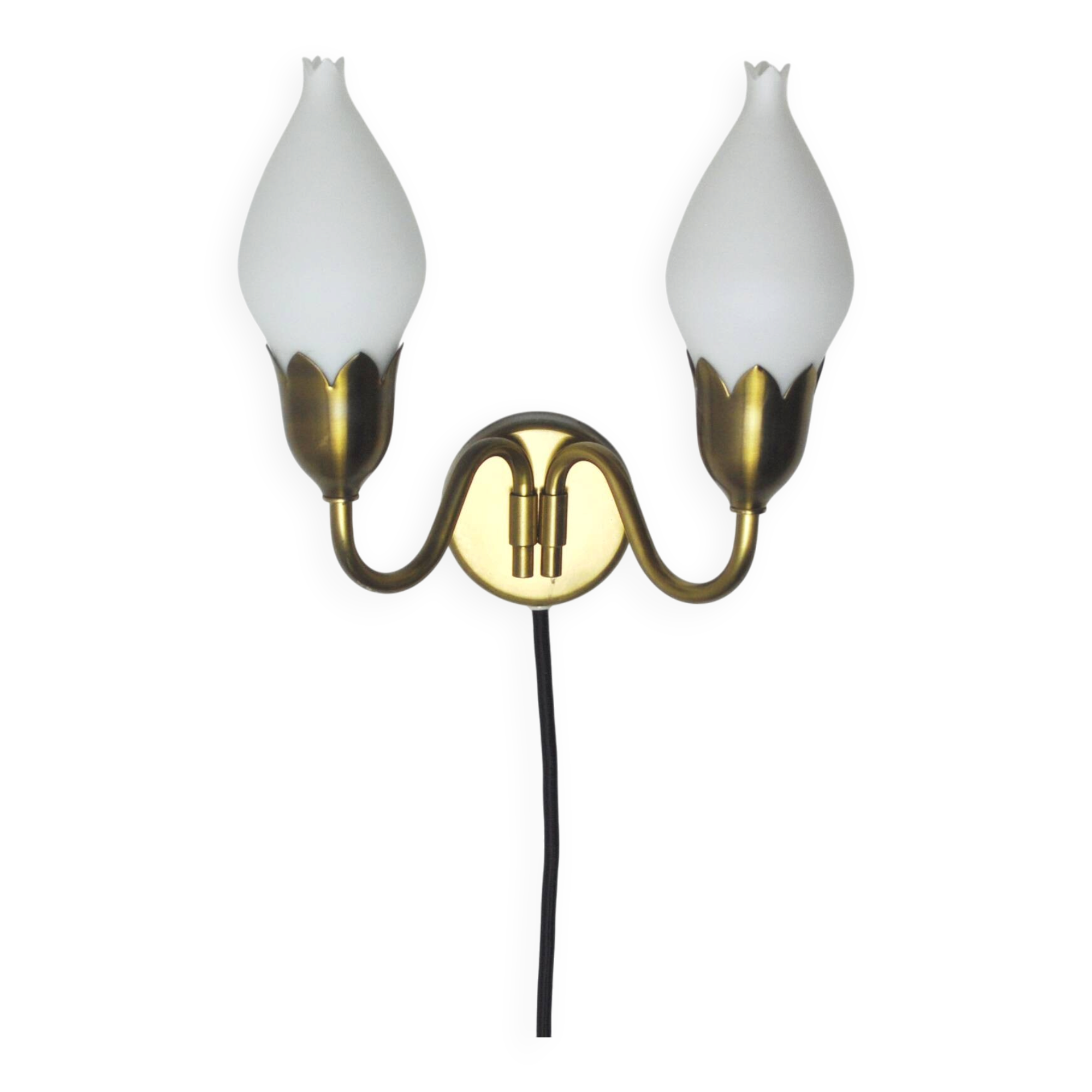 Fog & Mørup 2-Arm Brass and Opaline Glass Tulip Wall Lamp