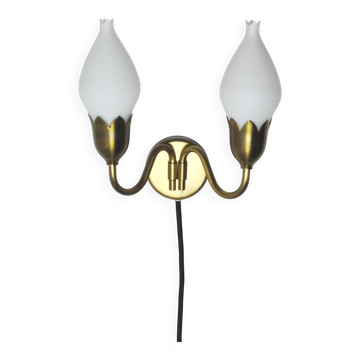 Fog & Mørup 2-Arm Brass and Opaline Glass Tulip Wall Lamp