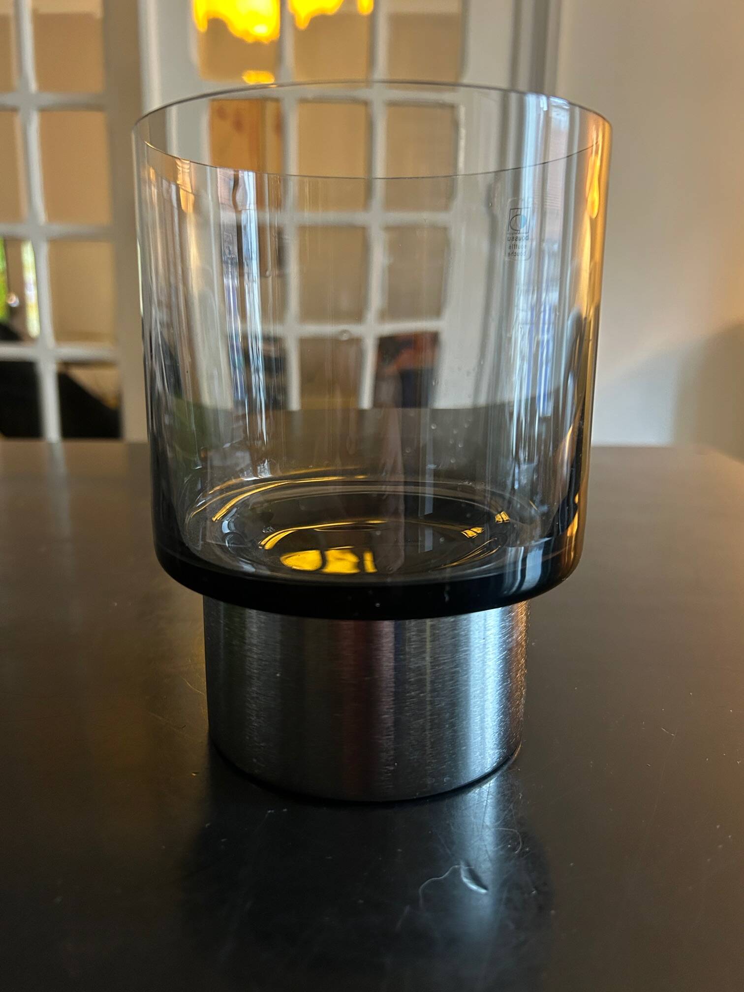 smoked glass candlestick Boussu edition, 1970