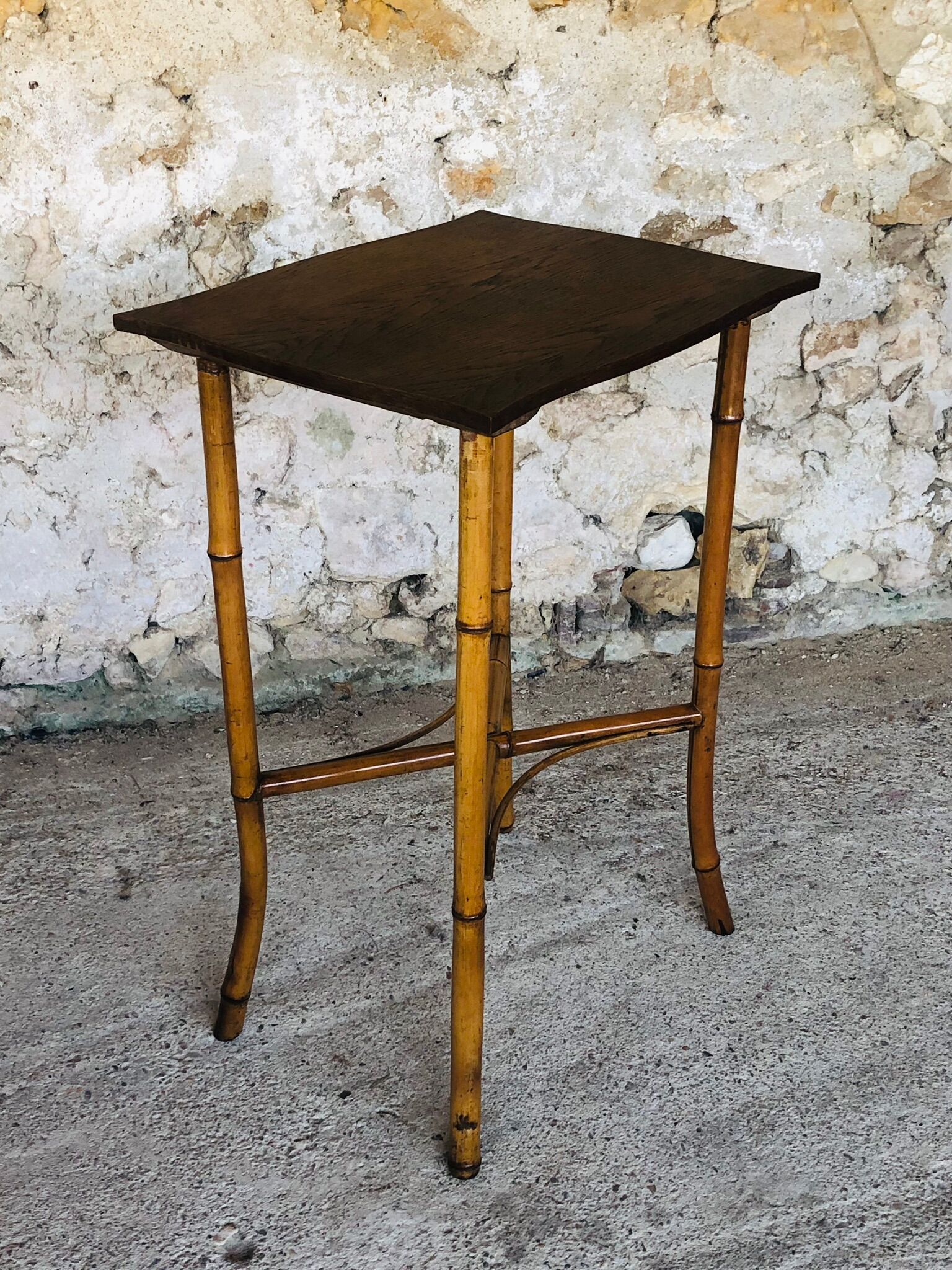 Large vintage side table in bamboo and rattan, circa 1930's