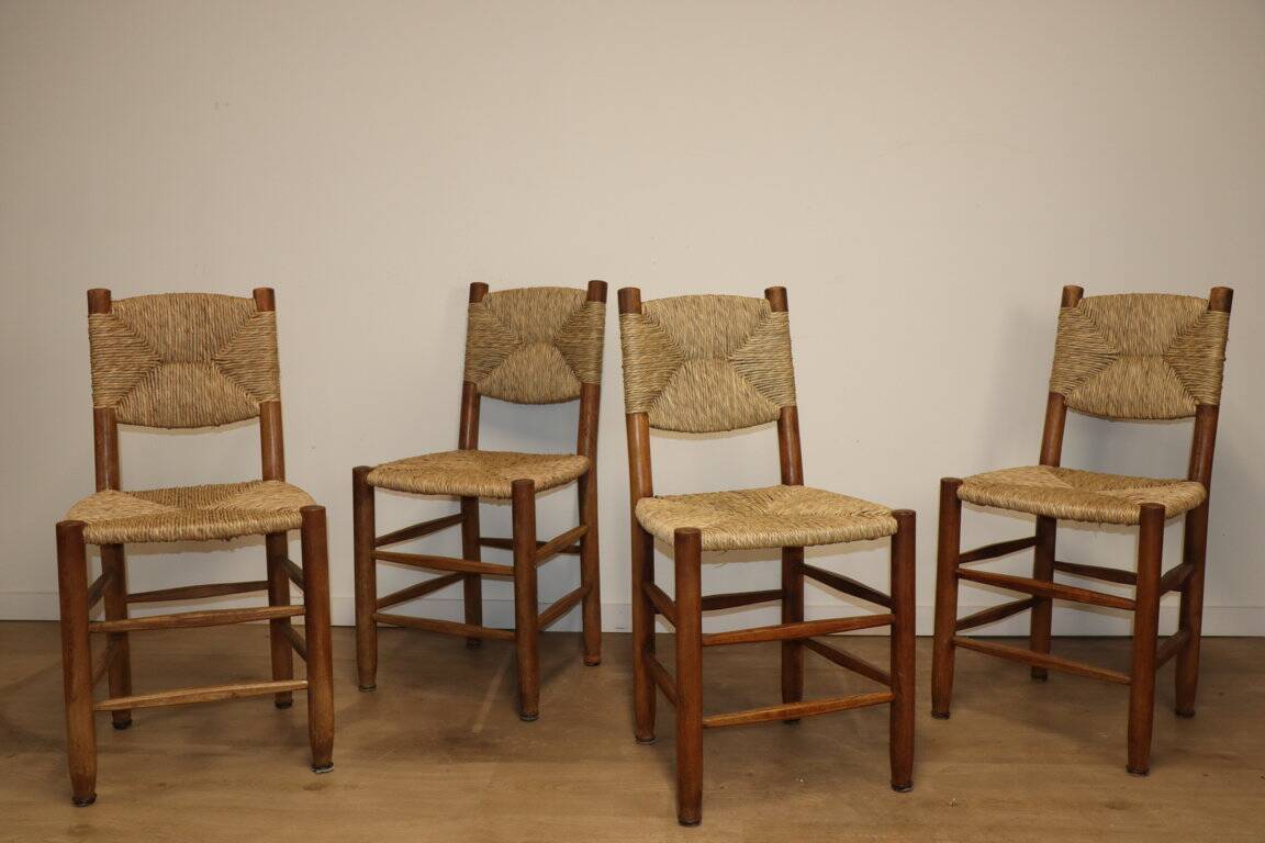 Series of 4 Charlotte Perriand Chairs Model "Bauche" BCB Edition