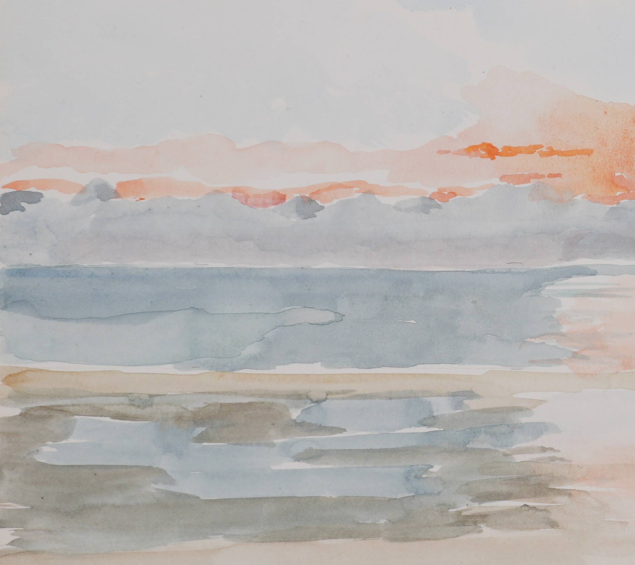 Camille COMBE: Twilight reflections on the water, original signed watercolor