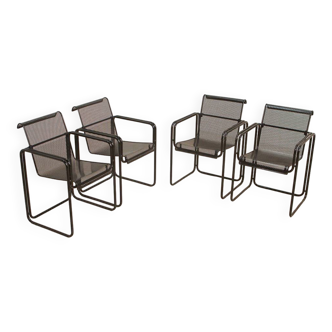 Set of 4 black metal chairs 80's