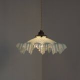 French Vintage 1930s Pale Blue Frilled Clichy Glass Lampshade Ceiling Light