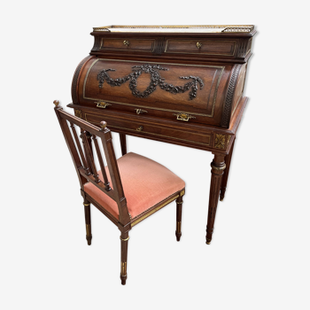 Roll-top secretary + mahogany napoleon iii style chairs