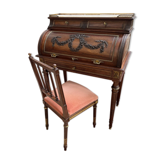 Roll-top secretary + mahogany napoleon iii style chairs