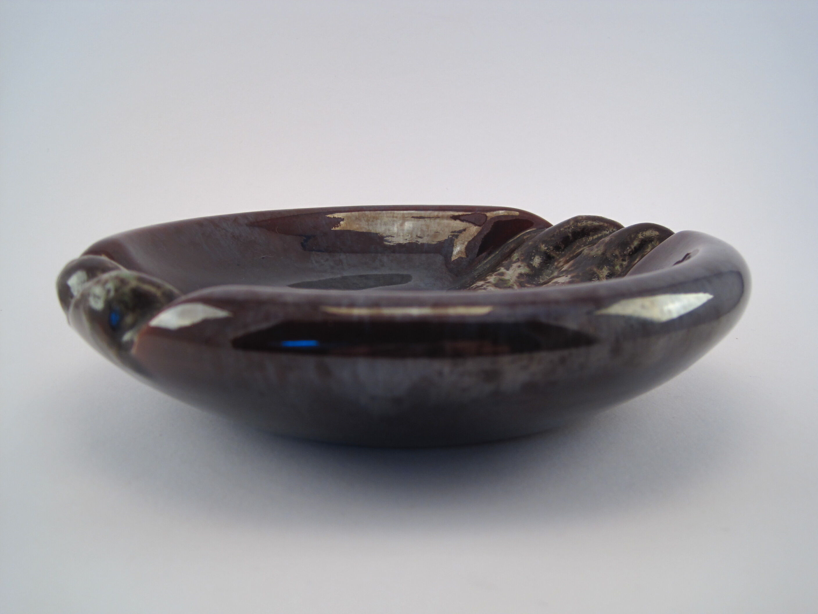 Empty ashtray pocket modernist ceramic iridescent wash VALLAURIS FRANCE circa 1950 1960