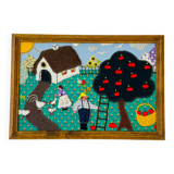 Cadre vintage broderie patchwork handmade