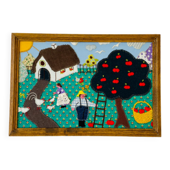 Cadre vintage broderie patchwork handmade