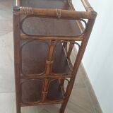 Vintage - set of 2 shelves of wooden floor, bamboo and rattan - 3 levels- retro 80s