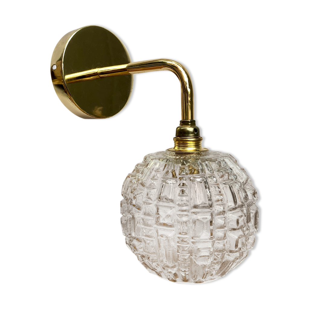 Applique murale globe vintage en verre moulé Selency