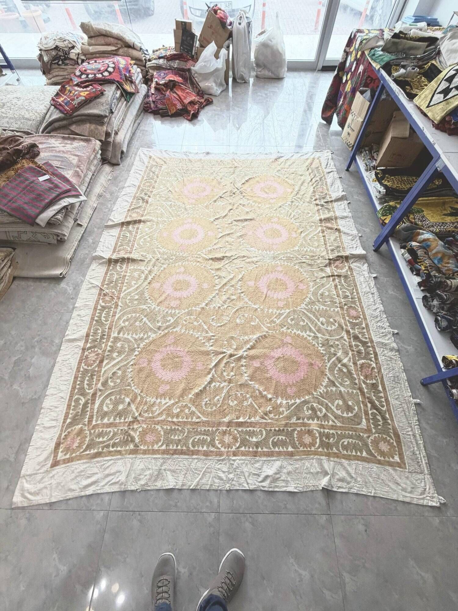 Vintage hand-embroidered Uzbek Suzani 244x335 cm