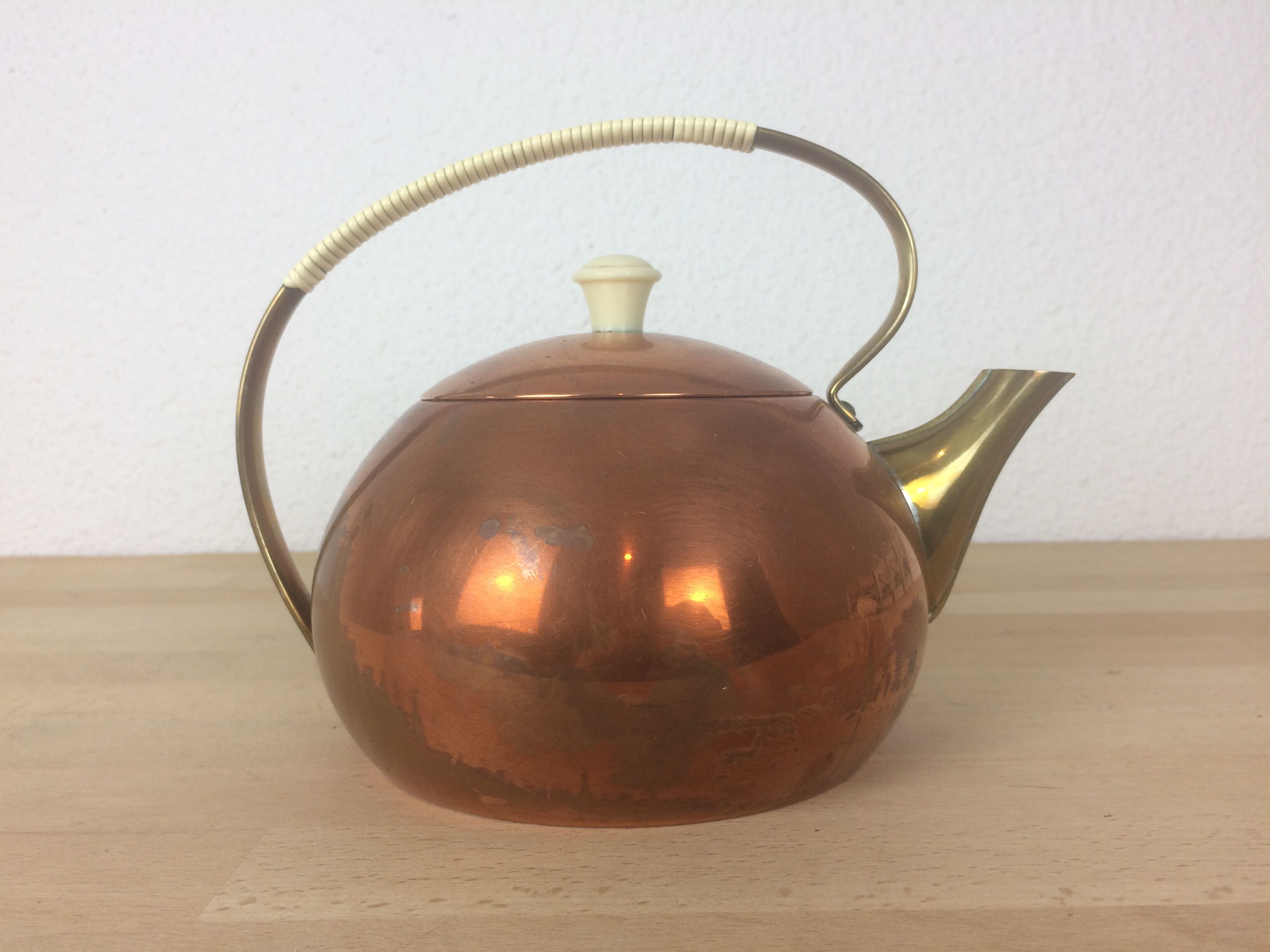 Copper and brass teapot Scandinavian style