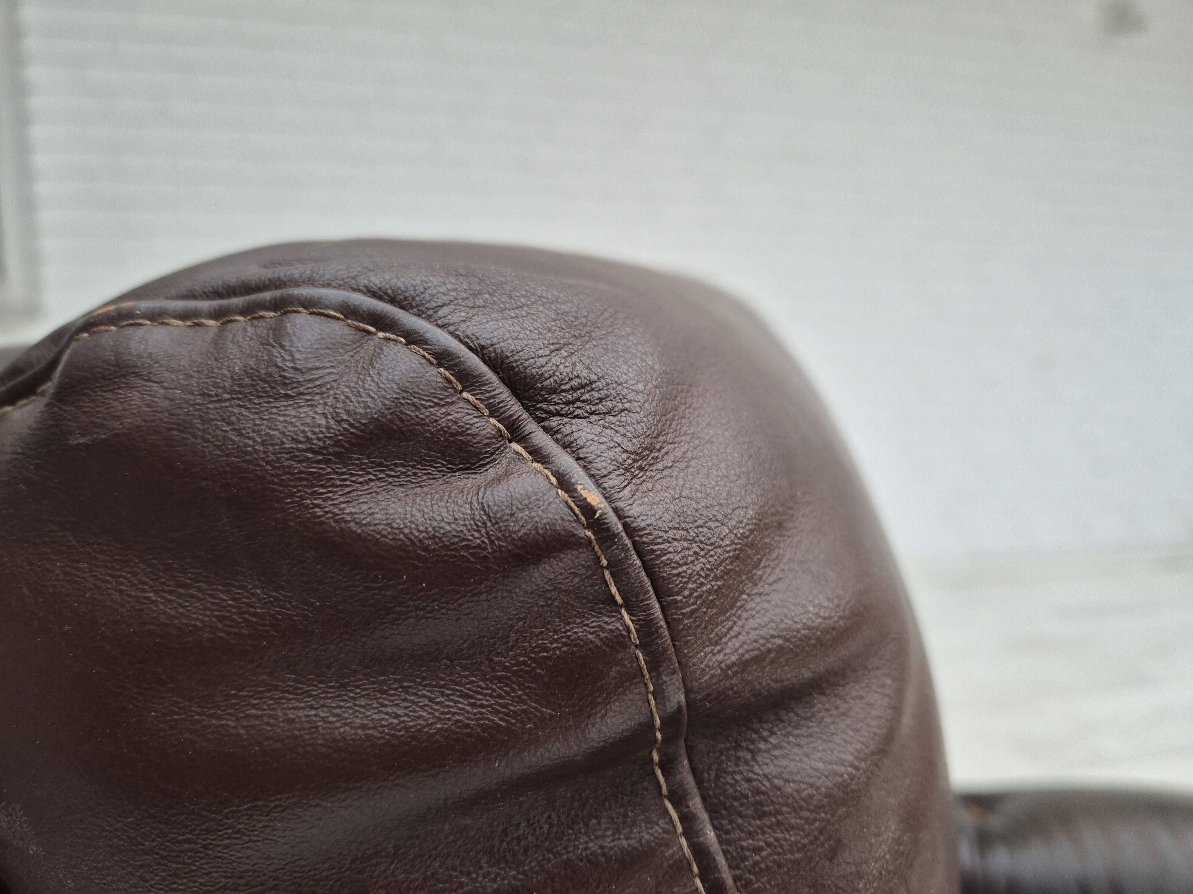 1970s, Danish swivel chair, original condition, brown furniture leather.