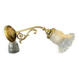 20th century Louis XVI style swan neck wall light in arabesque bronze and pleated glass tulip.