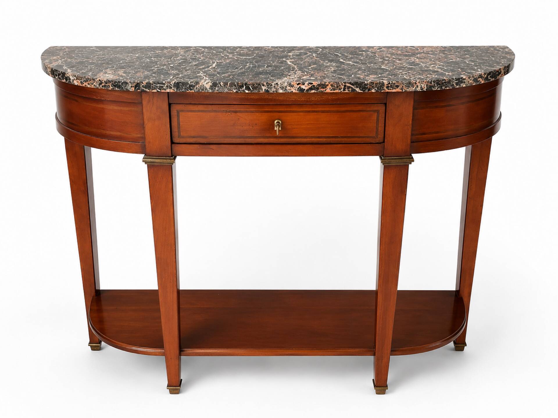 Console half-moon style Directoire/Louis XVI in cherry wood and marble.