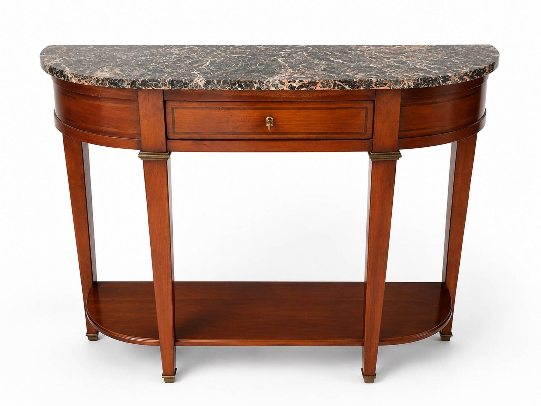 Console half-moon style Directoire/Louis XVI in cherry wood and marble.
