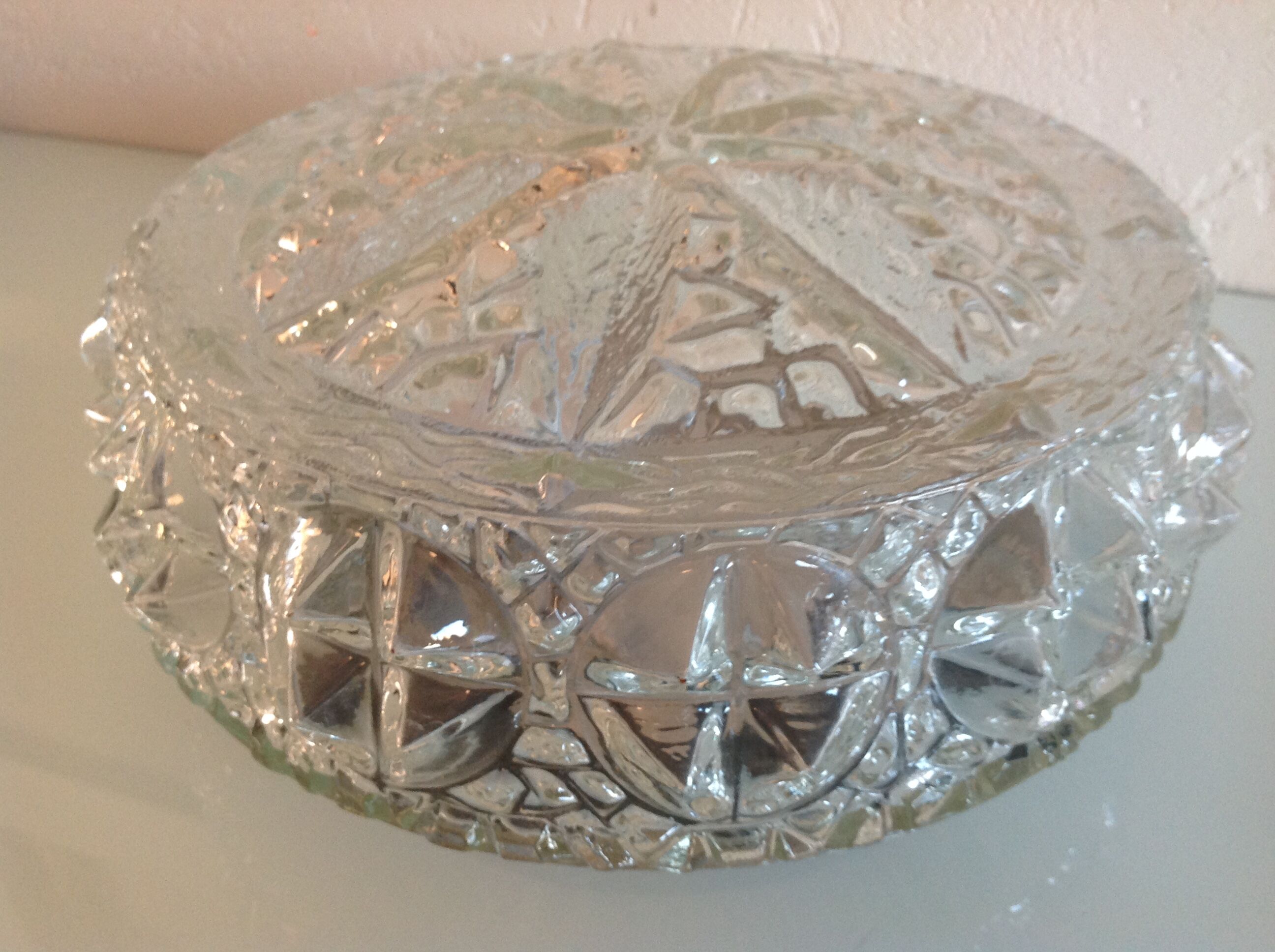 Structured glass round ceiling lamp vintage 60s-70s