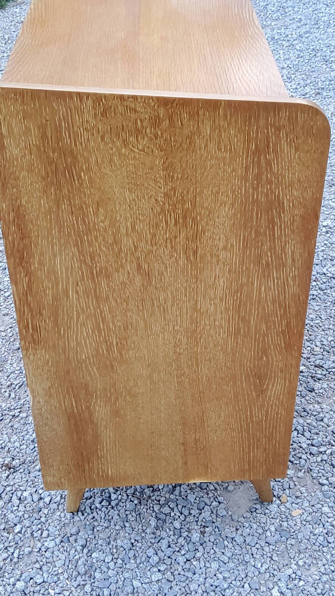 Vintage chest of drawers in golden blond oak legs compass and fins 3 drawers from the 50s