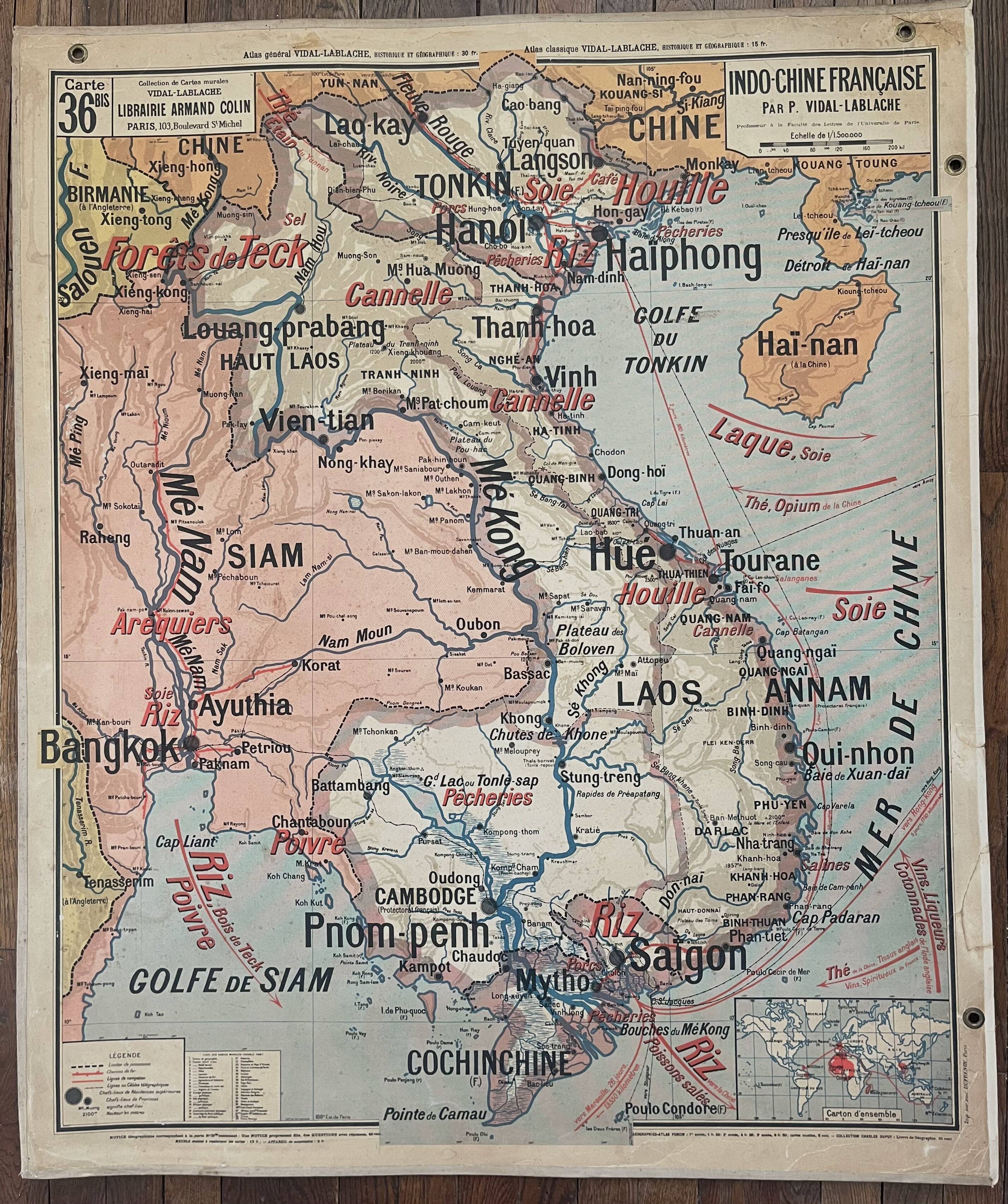 Old school map Vidal-Lablache 36, 1914, T14 – French Indochina