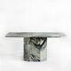 Vintage dining table in green and white veined marble. Completely restored. Italy, 90's
