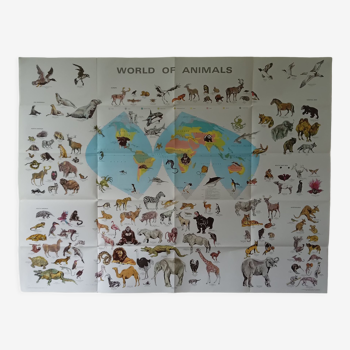 Poster map of the world of animals, planisphere of 1970