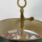 Louis XVI style two-light bouillotte lamp, green lampshade, hand-painted