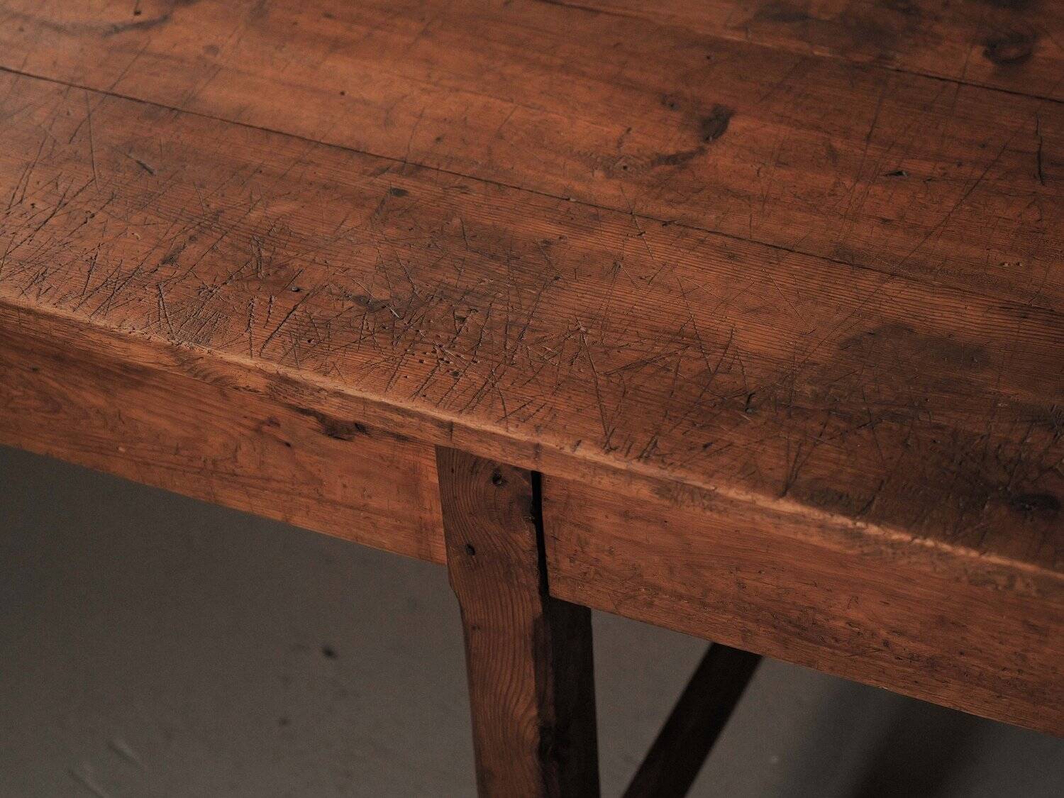 Large antique table in solid pine – France, around 1900