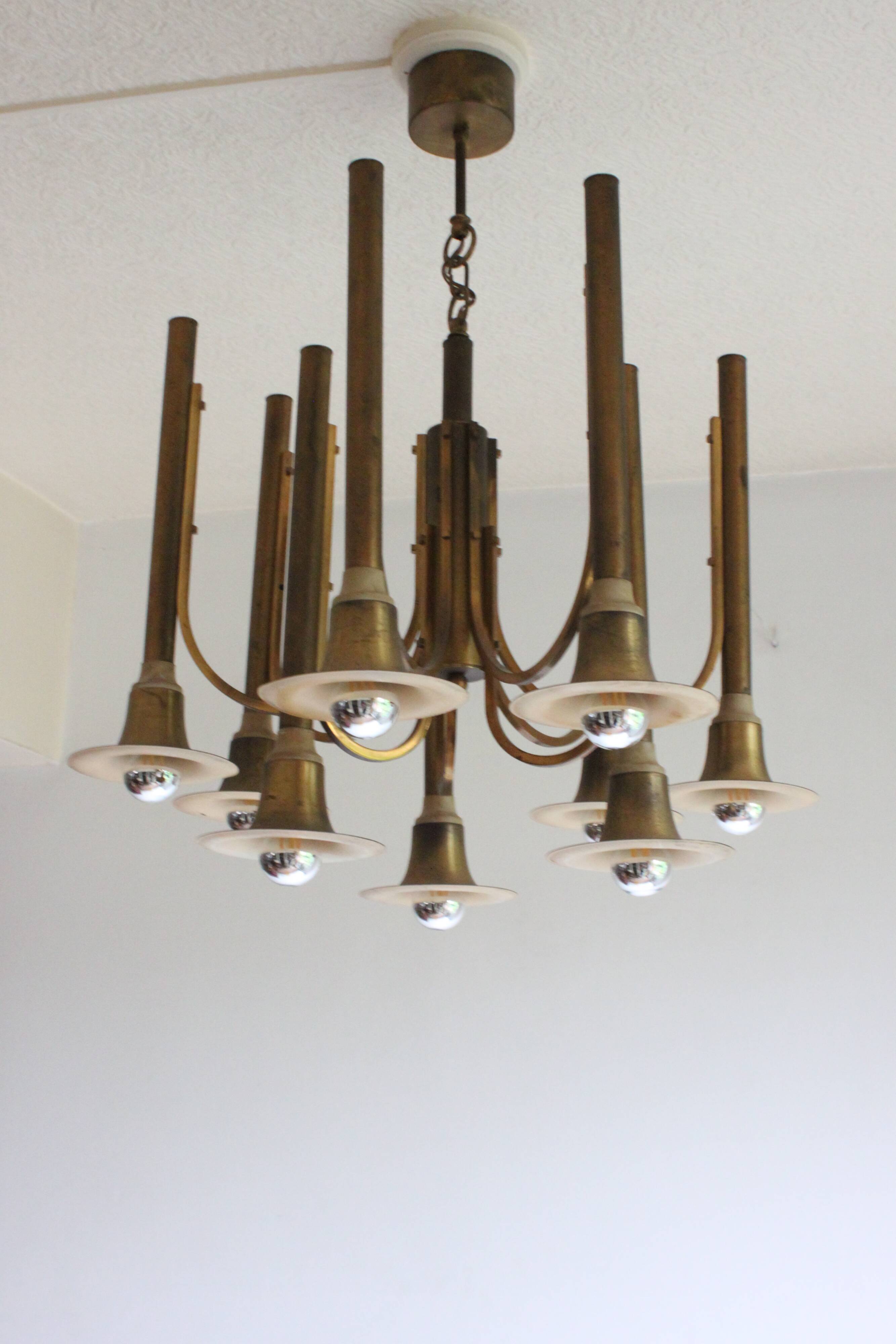 Brass trumpet chandelier, 1970s