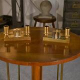 Pair of brass and Bohemian crystal wall lights in the style of Jean Royère, 1940s