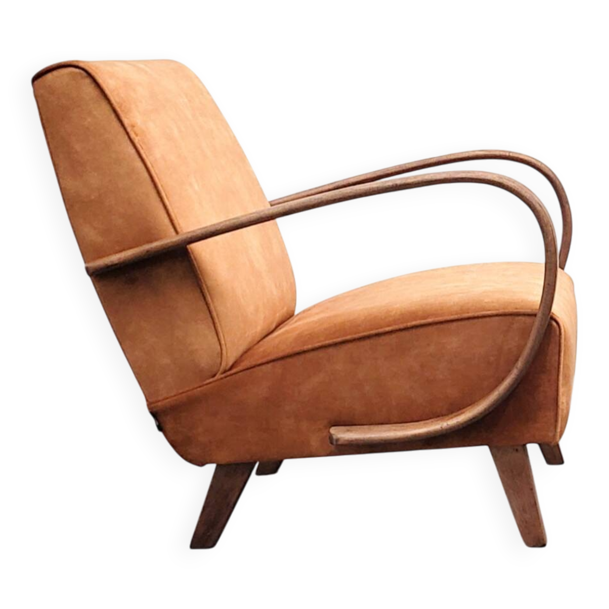 1930 Jindrich Halabala Bentwood Armchair in Rust Brown Velvet