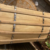 Exceptional curved leather/brass box with beautiful restored clasps.