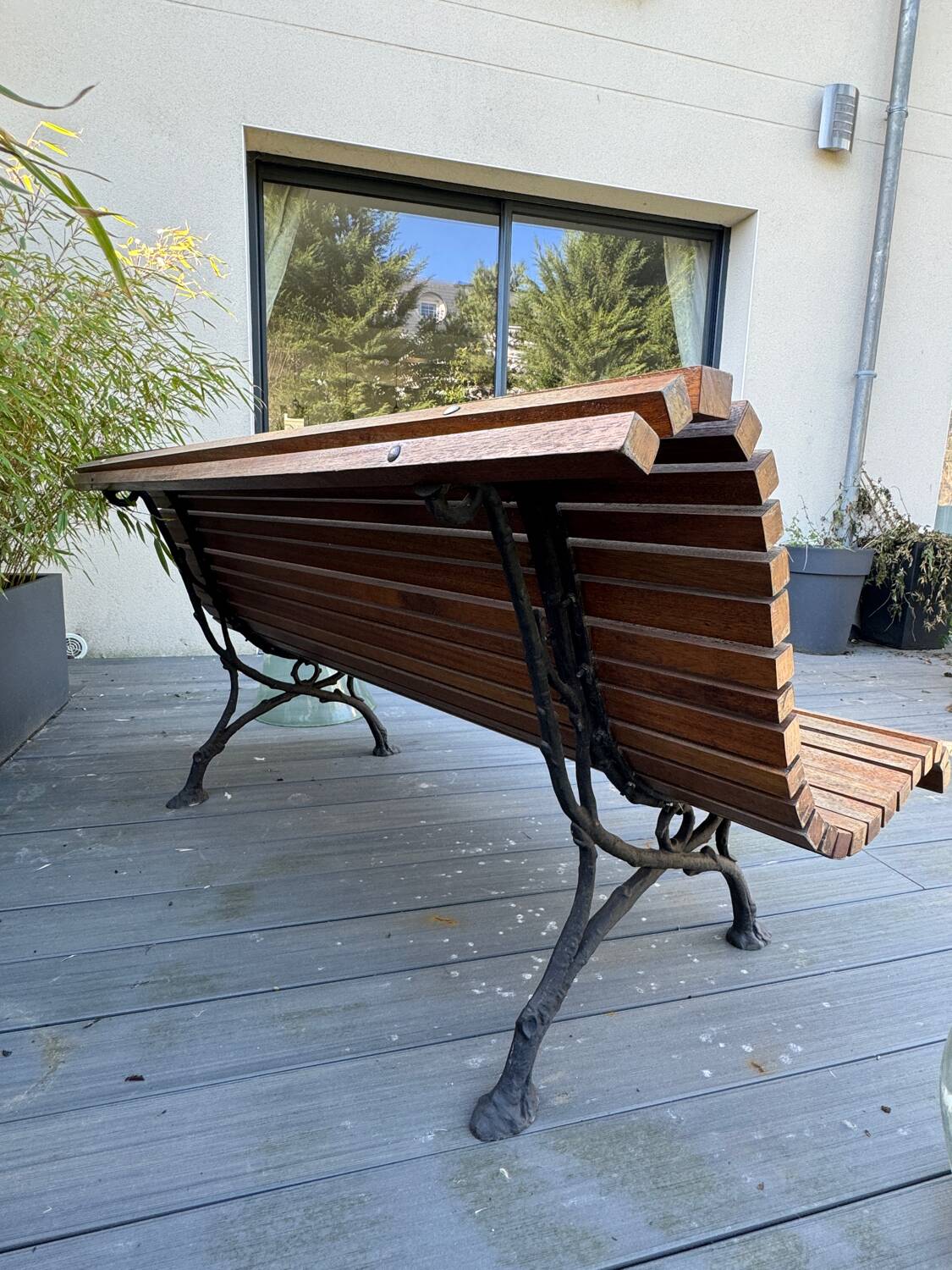 Old slatted public bench