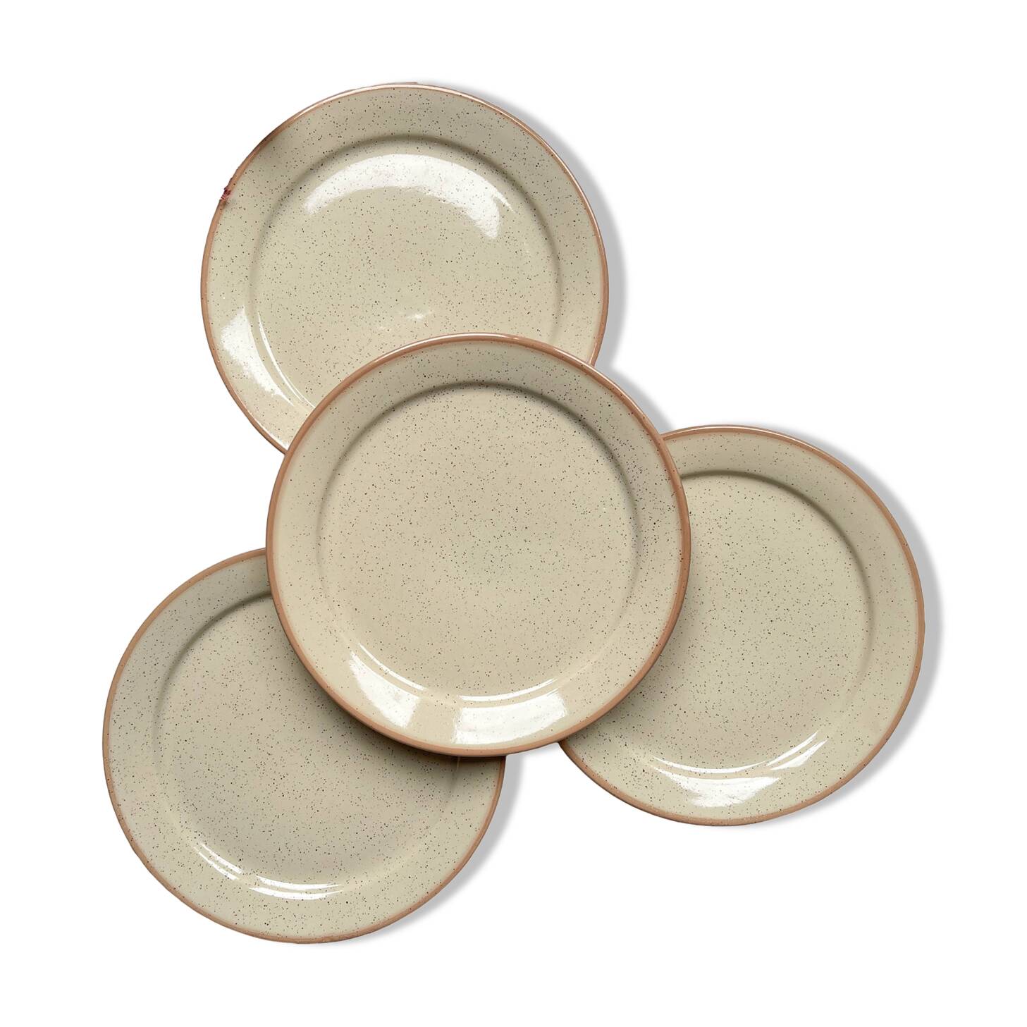 4 Small plates in speckled stoneware, Tulowice style, mid-century, 20th century