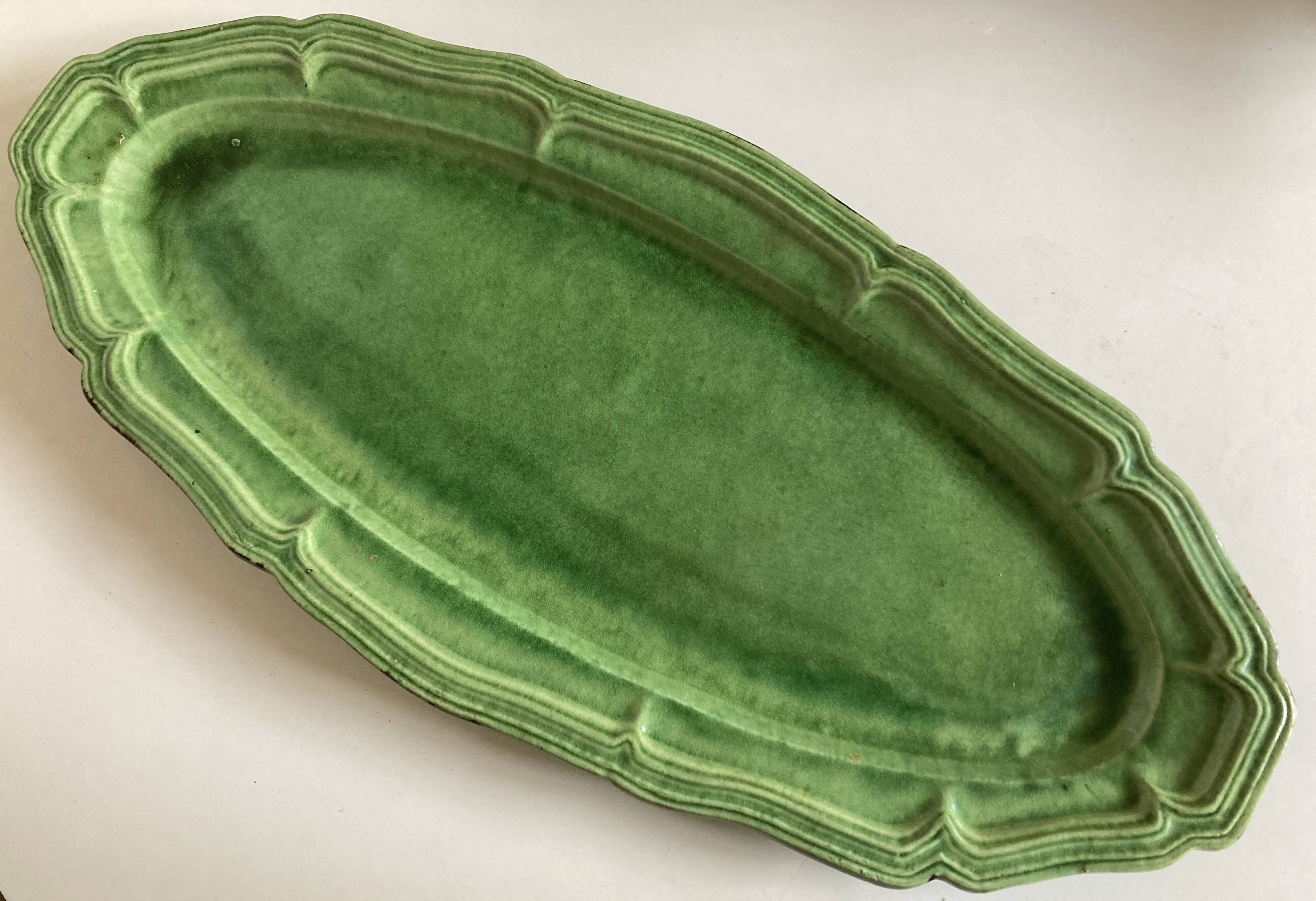 Dieulefit XXXL glazed earthenware dish with fluting 1950