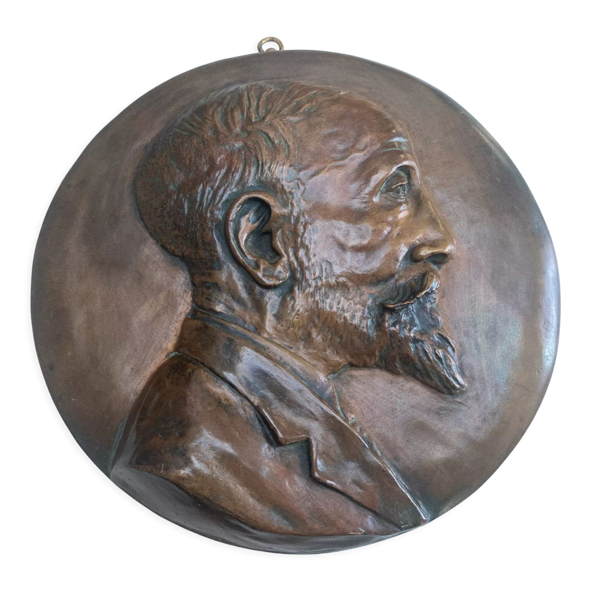 Medallion bas-relief portrait man old bronze 24 cm 1.6 kg foundries Manures et Cie
