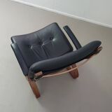 2 x Scandinavian black leather lounge chairs