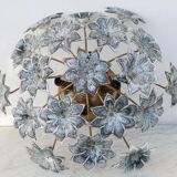 Large Murano Vintage Ceiling Light Black Flowers, 1970s