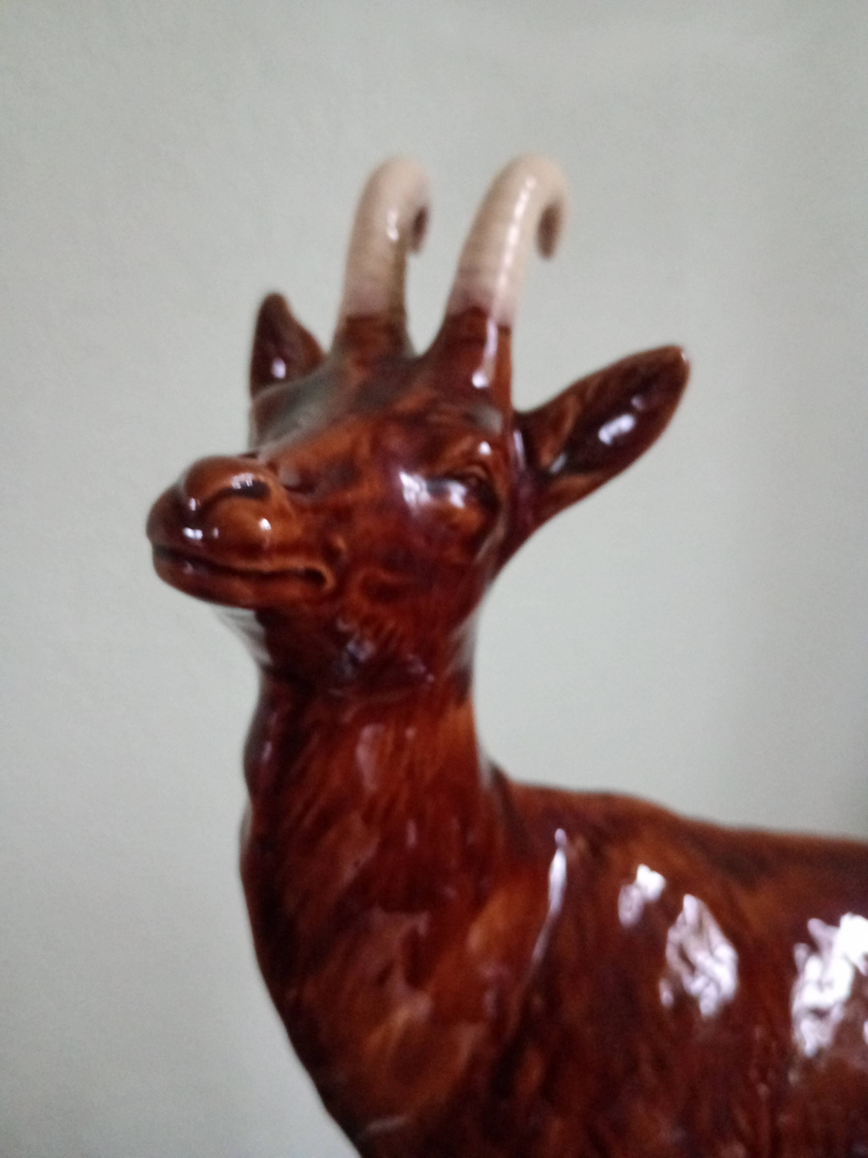 CHAMOIS animal statuette on a rock - enameled ceramic