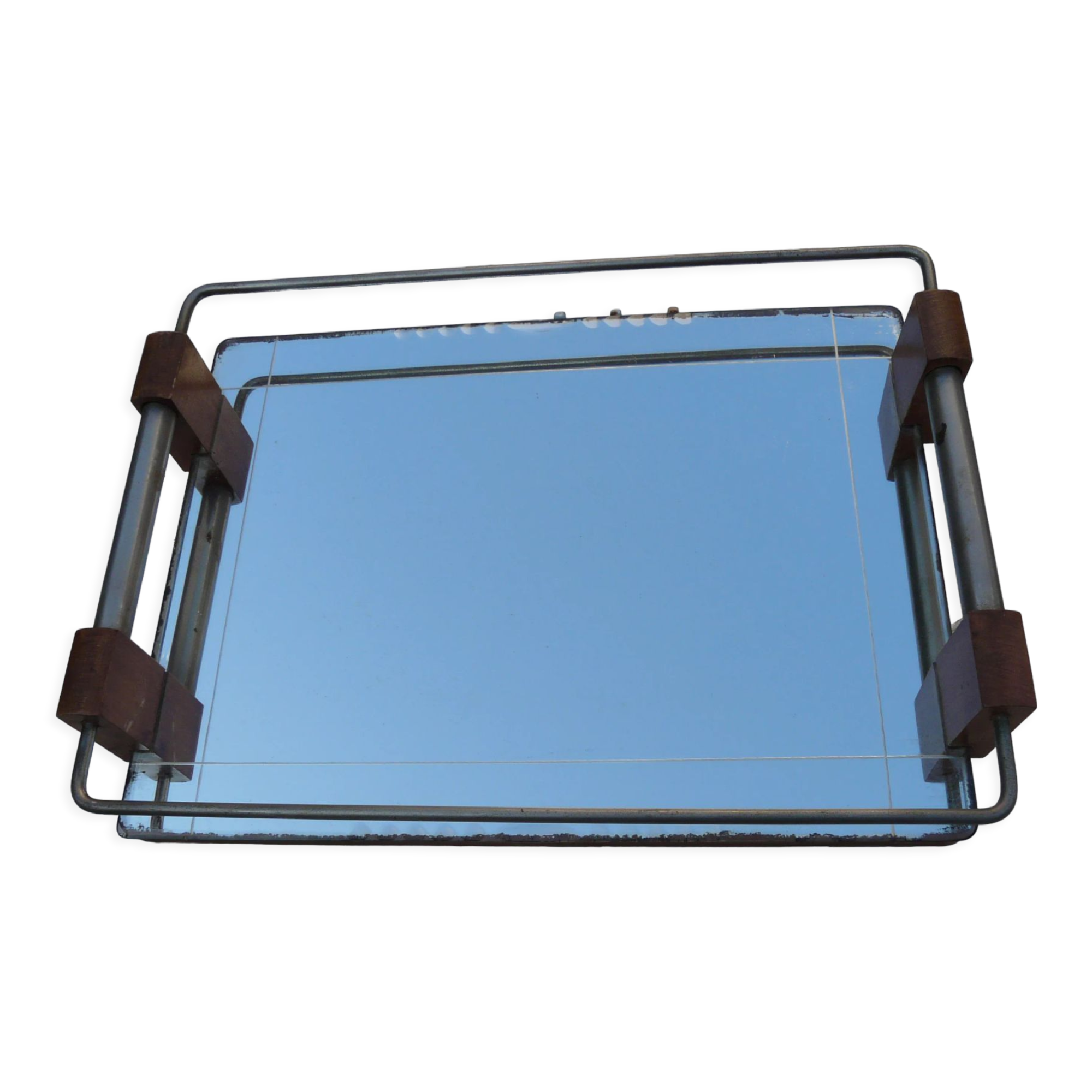 Plateau de service en bois et miroir