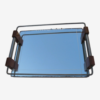 Wooden serving tray and mirror