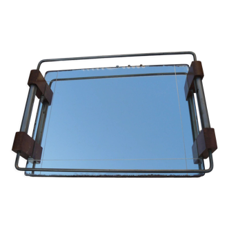 Wooden serving tray and mirror