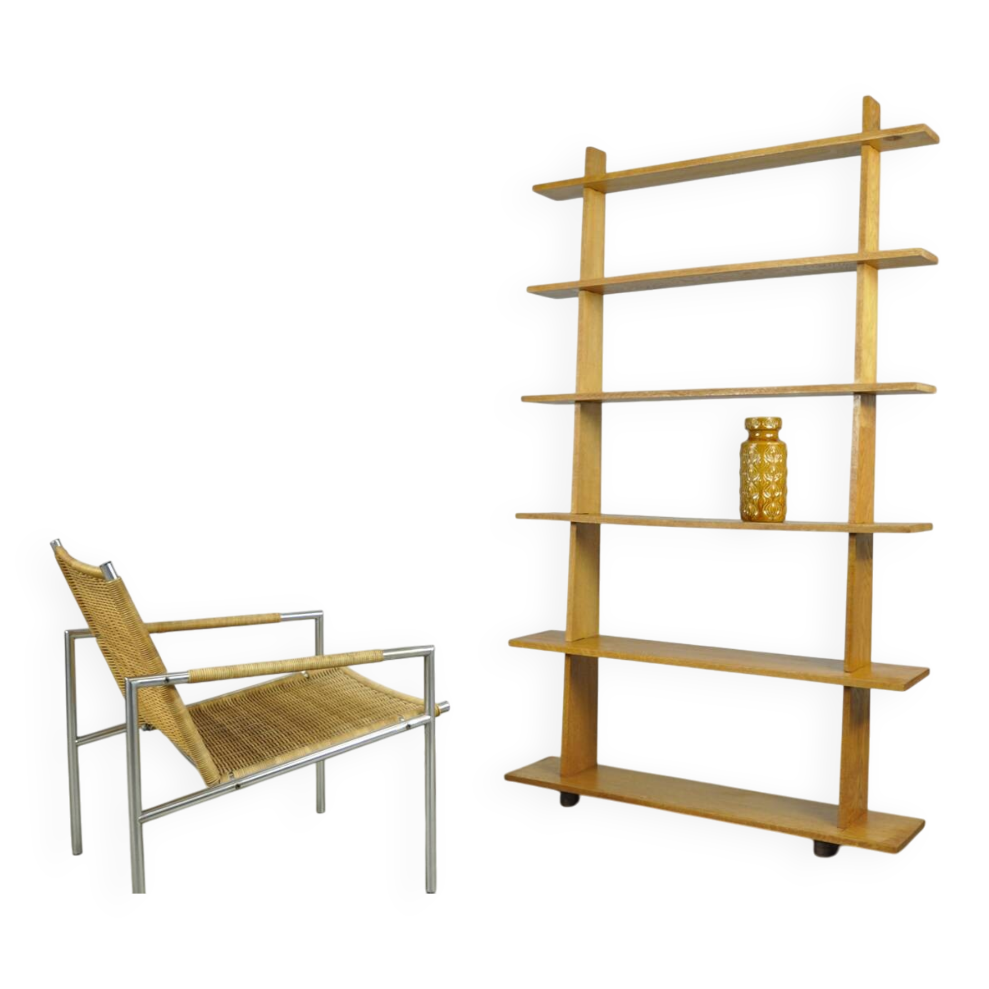 Handcrafted oak bookcase, 1970s