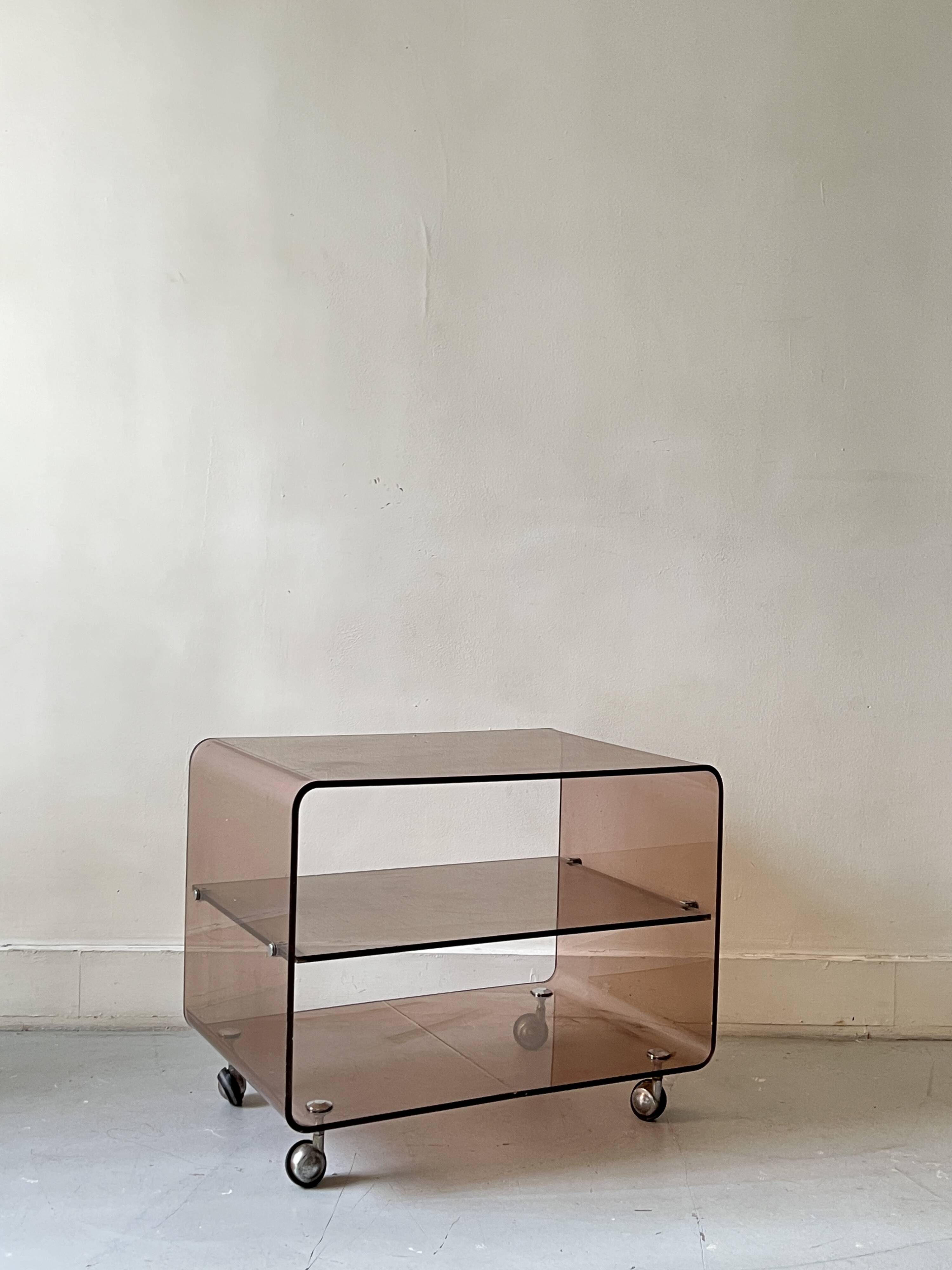 Smoked plexiglass TV/HiFi unit by M. Dumas for Roche Bobois, 1970