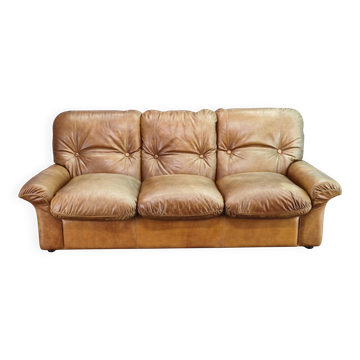 1970s Arcon Italia Cognac Buffalo Leather Three-Seat Sofa