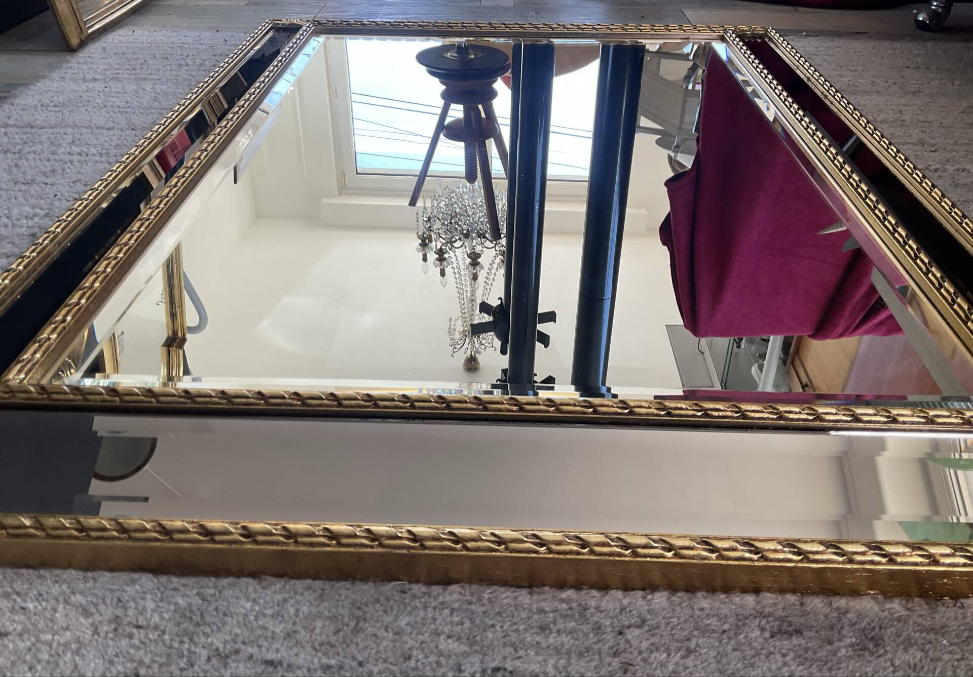 Ancien miroir bois doré et parcloses biseautées 